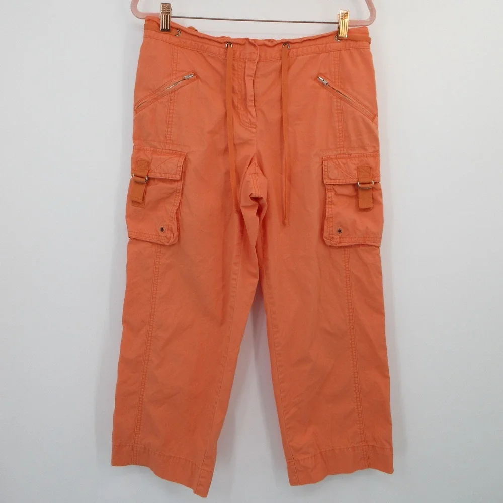 J Crew Womens 10 Orange Cargo Pants Favorite Fit Cotton Cropped Utility Y2K Bold
